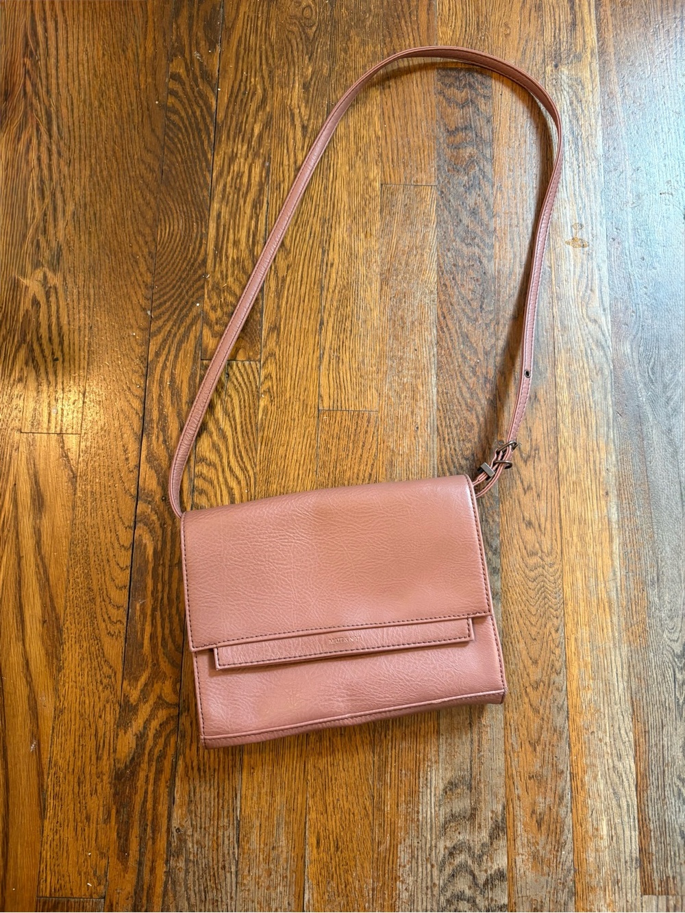 Classic Dusty Rose Crossbody Bag with Flap Closure